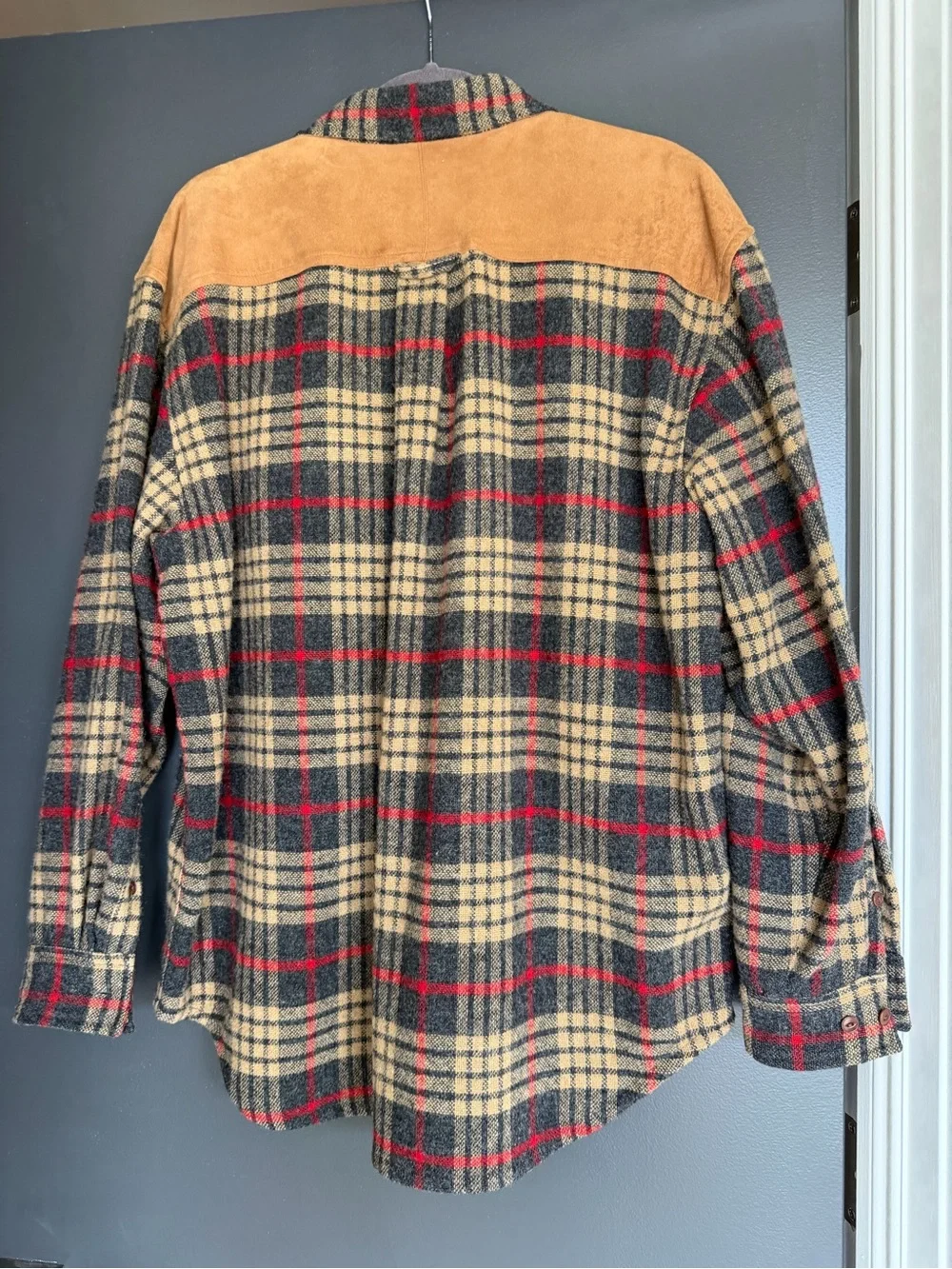 Banana Republic Tan, Black & Red Plaid Wool Shirt Jacket